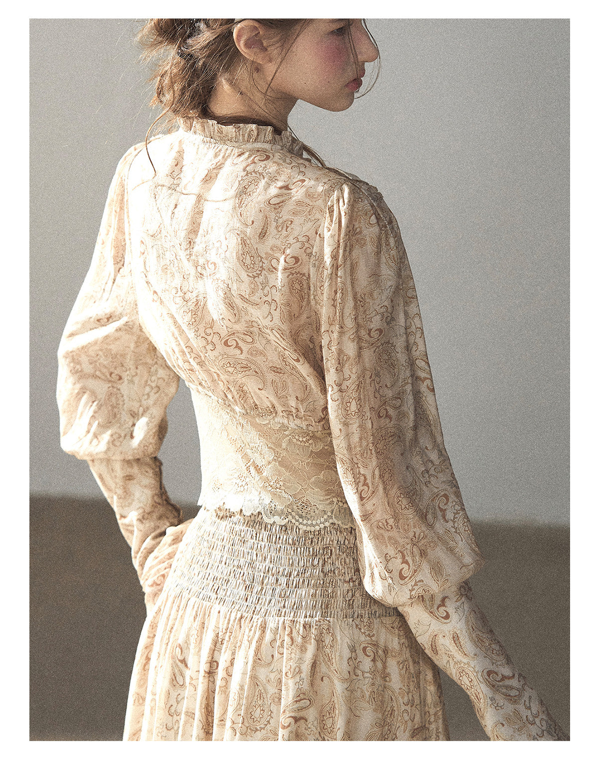 170726 "Growing an Autumn Breeze" Milk Tea Floral Blouse & Maxi Skirt Set