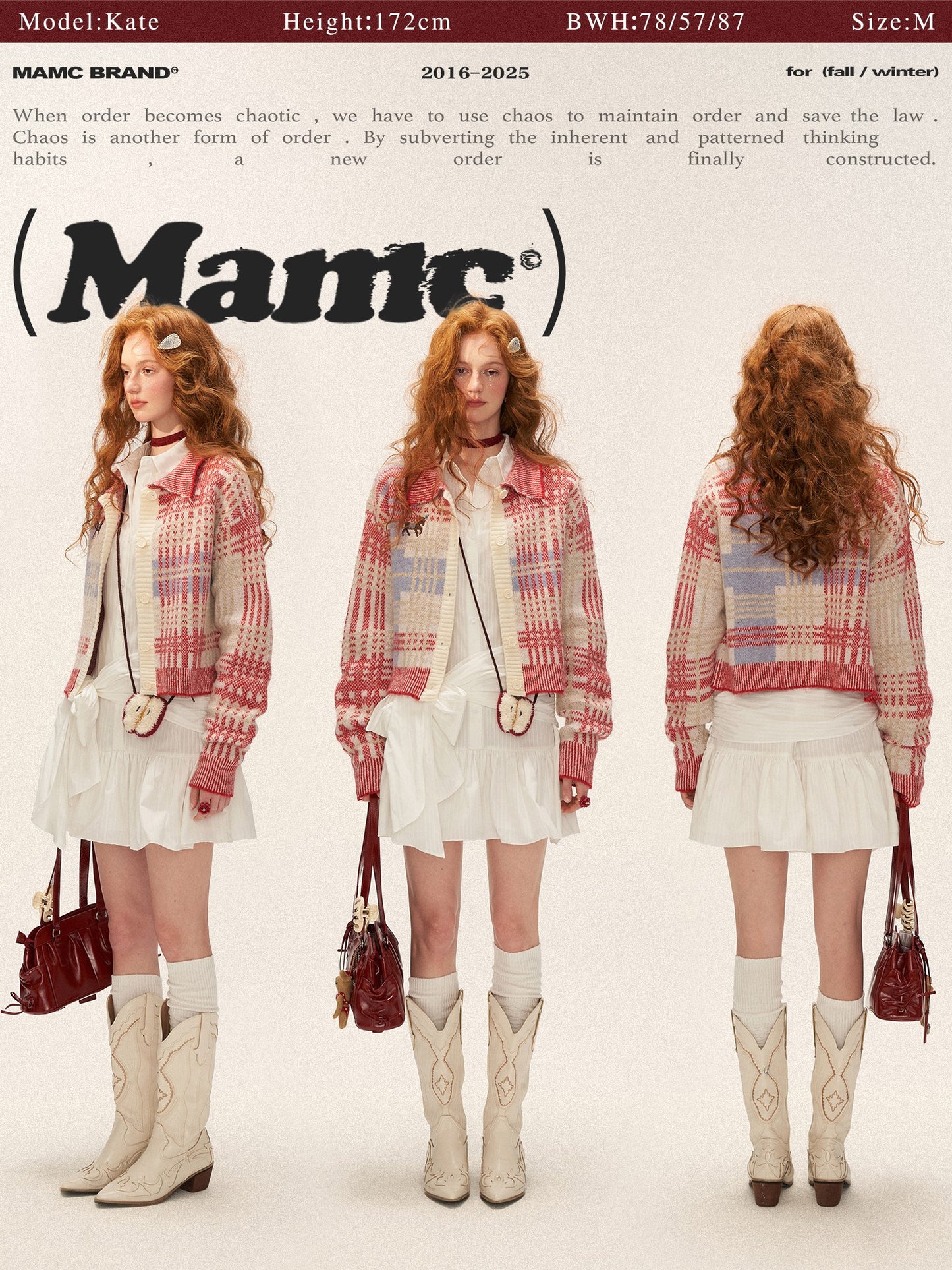 MAMC - Red Plaid Merino Wool Knit Cardigan WE831
