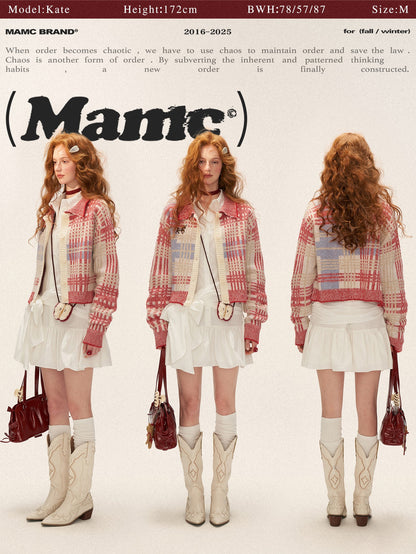 MAMC - Red Plaid Merino Wool Knit Cardigan WE831