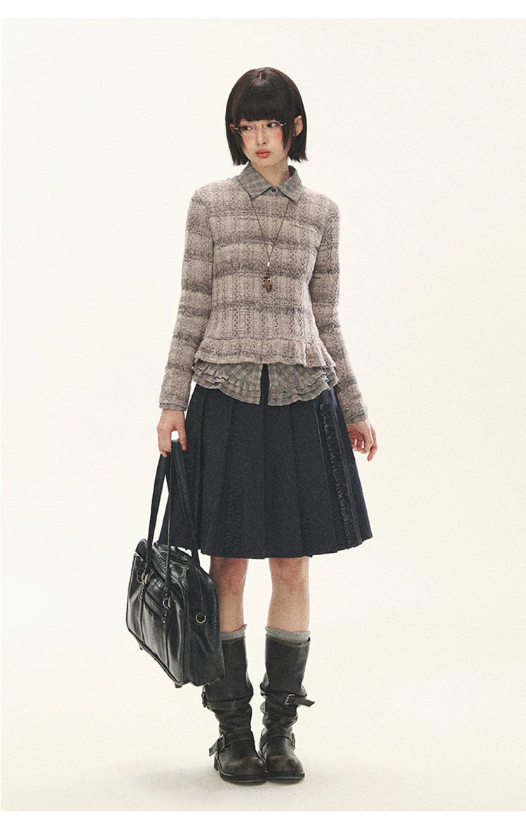 "Sandalwood Violet" Purple Mist Open-Knit Peplum Sweater