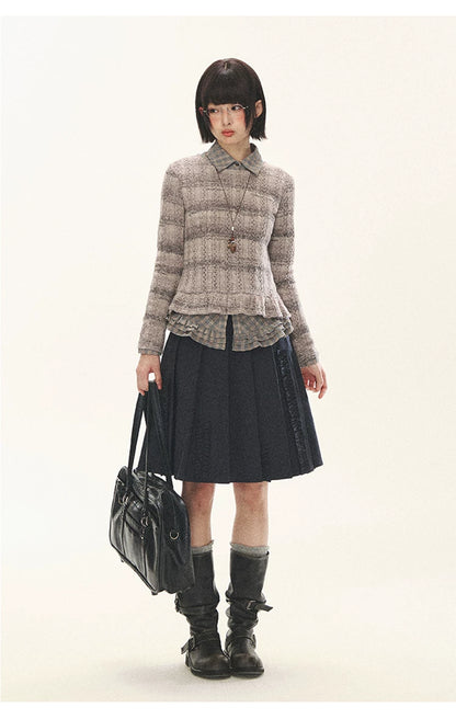 "Sandalwood Violet" Purple Mist Open-Knit Peplum Sweater