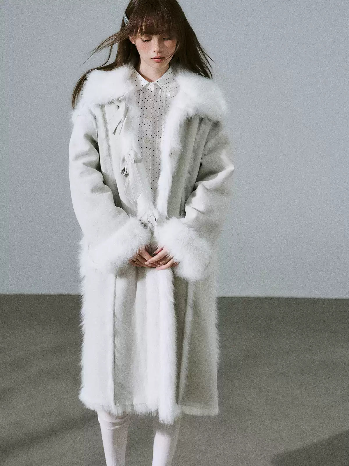LOST FOREST - Silver Gray Faux Fur Long Coat