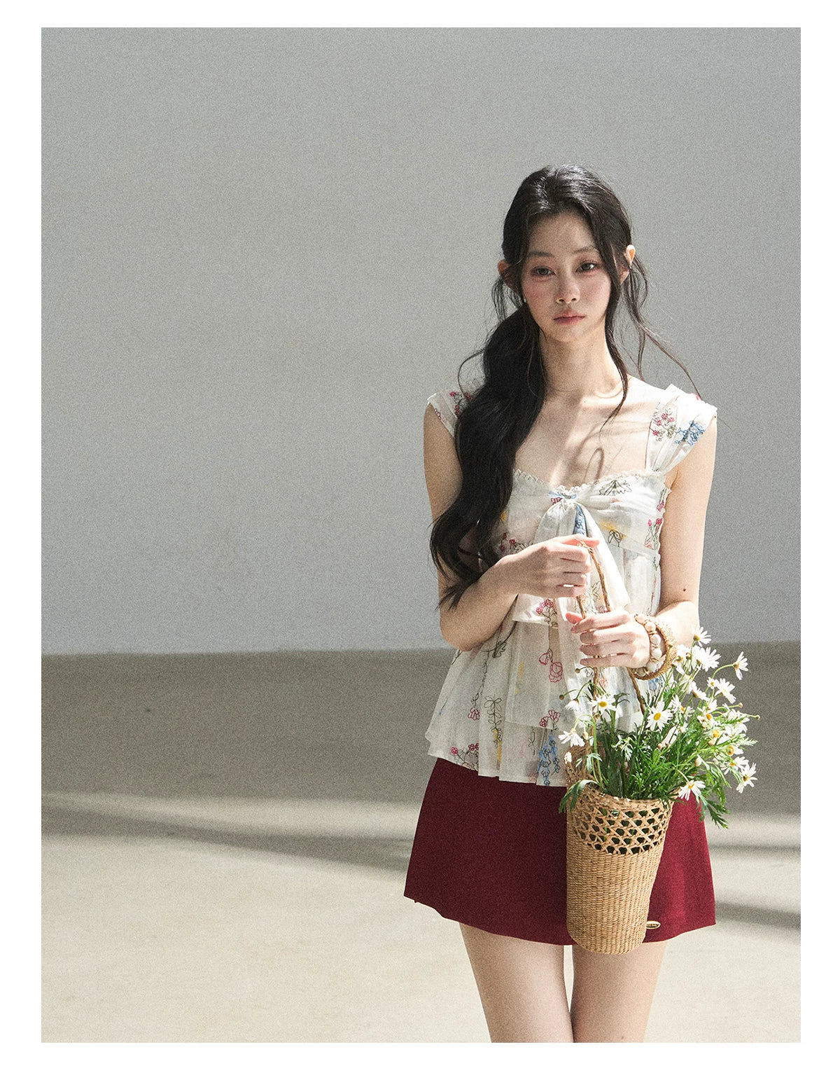 "The Unlit Spirit" High-Waisted A-Line Skort (Angora Red/ Tranquil Black)