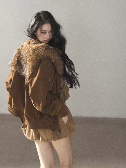 AOMALM - “Velvet Collar in the Evening Breeze” Chestnut Brown Faux Fur Shawl