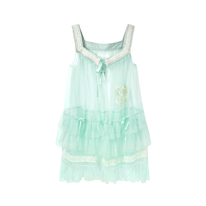 KYOUKO - Mint Green Lace Layered Overlay Skirt