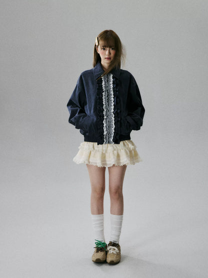 LOST FOREST - Apricot Lyocell Lace Tiered Mini Skirt