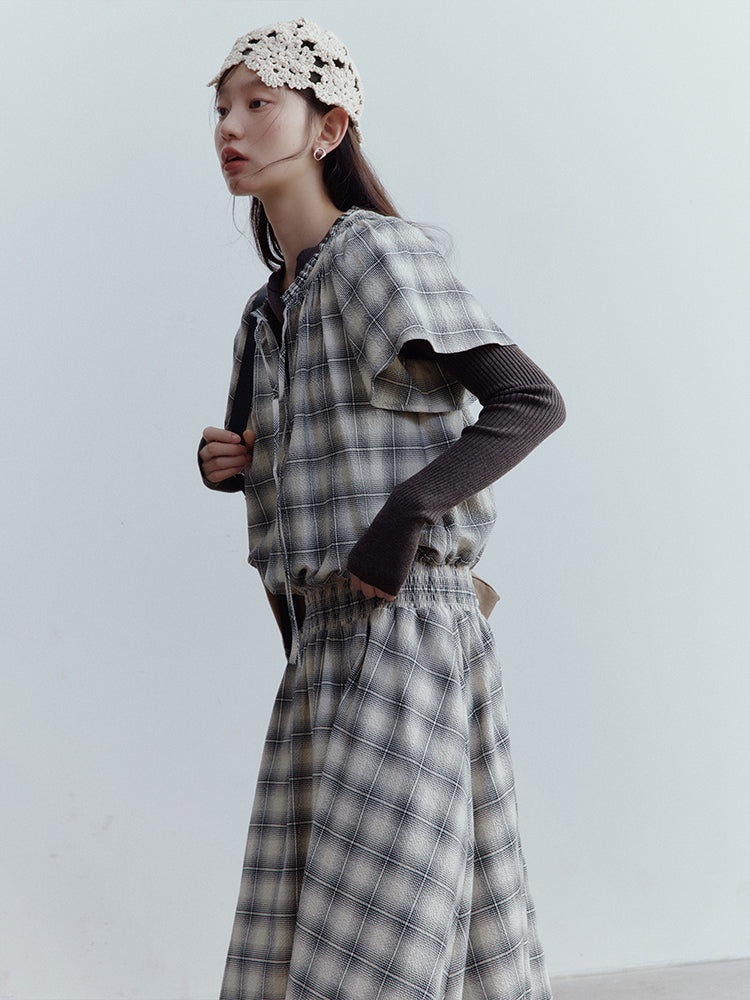 FUSSED Berlin Street Gathered & Panel Dress – Black & White Dupling Check FOF-25SS150