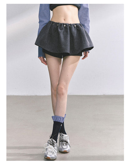 少也眼 "Wild Model-Leg Aura" Woolen Flared Mini Skirt - Gray 1483645