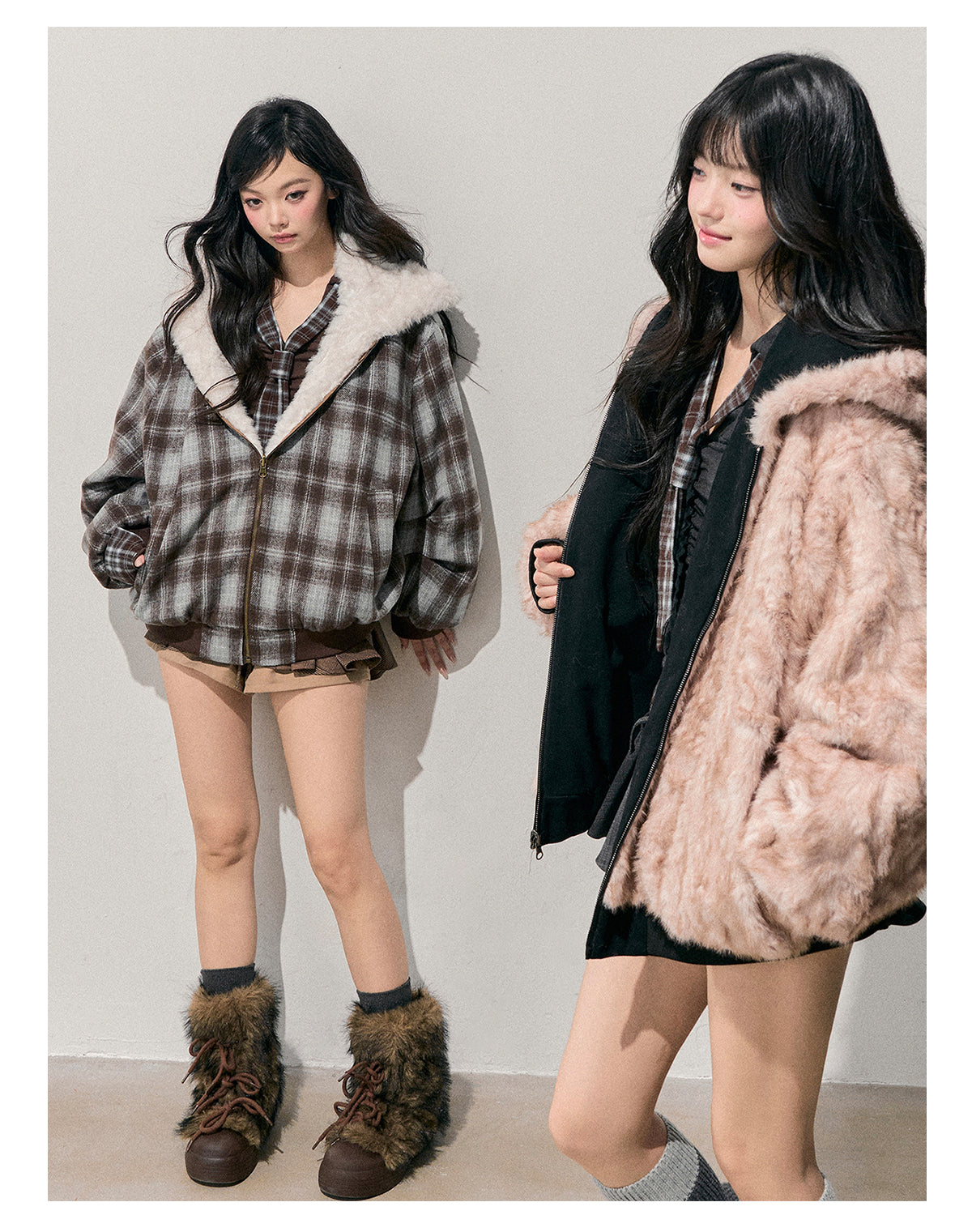 少也眼 “Pride & Prejudice” Reversible Oversize Jacket – Black & Blue Plaid