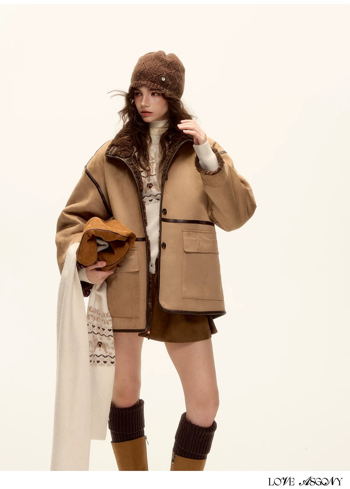 ASGONY - Brown Reversible Suede & Faux Shearling Jacket