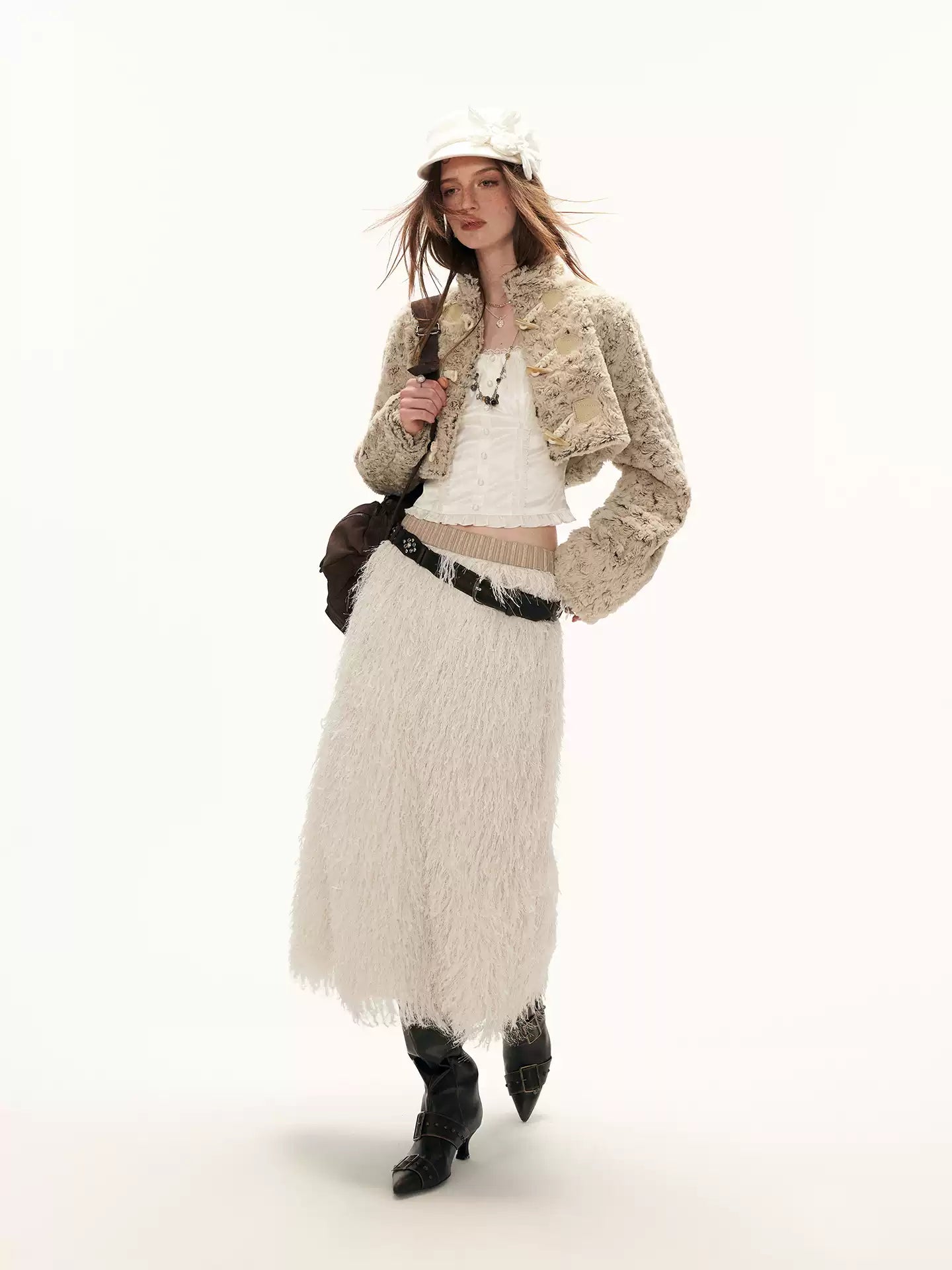 MAMC - Petal-Detail Almond Short Tweed-Style Jacket WE885