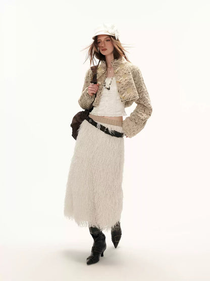MAMC - Petal-Detail Almond Short Tweed-Style Jacket WE885