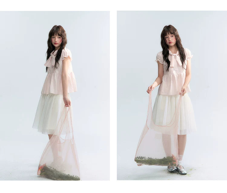 "Light Steps" Oat Apricot Pleated Lace Midi Skirt