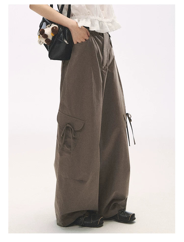 "Street Stroll Girl" Sage Gray Cotton Wide-Leg Cargo Pants
