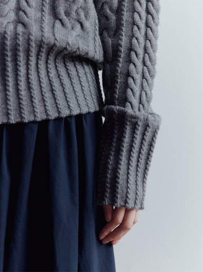 FUSSED A Nerd’s Daily Twist Cable & Textured Pullover – Mist Grey FOF-25SS164a