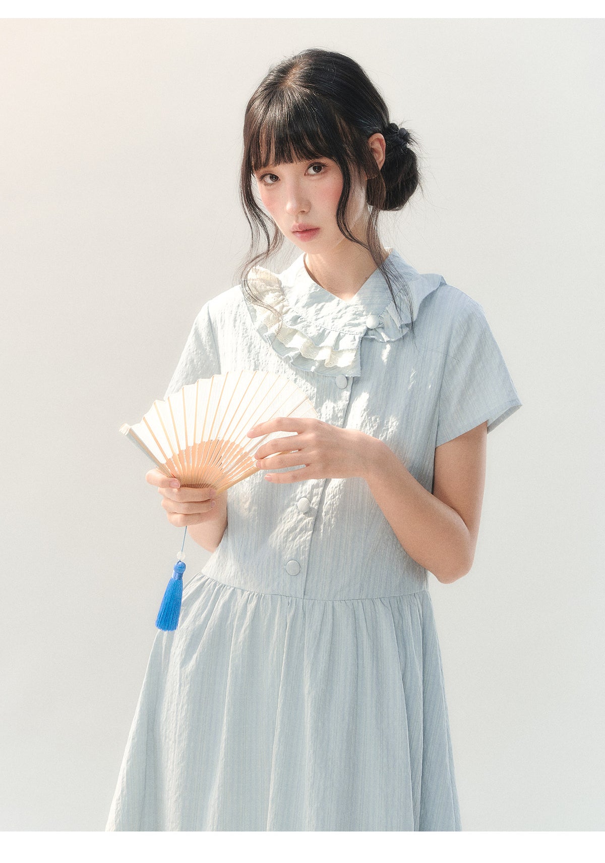 [CAN] "Dawn Island" Blue Puff Sleeve Doll Collar Dress
