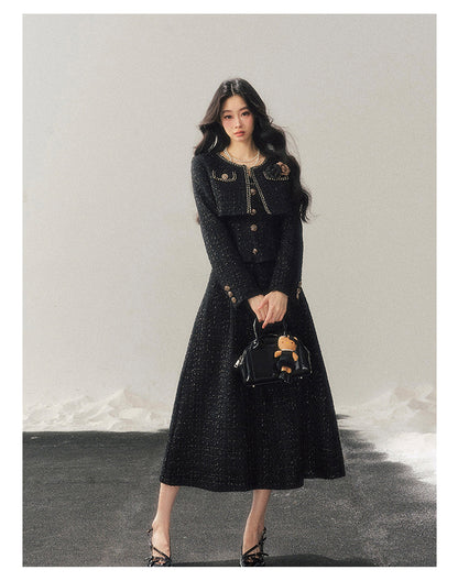 少也眼 "Before the Moon Falls" Bouclé Wool Tweed Set - Black
