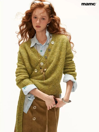 MAMC - Green Textured Wrap Cardigan with Shell Buttons