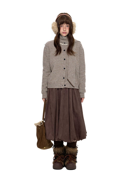 EZEK | Speckled Crew Neck Cardigan Sweater (Gray / Caramel)