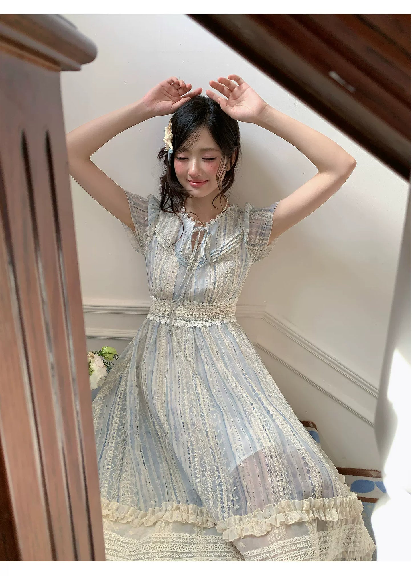 “Forest Dream Weave” Blue Lace Embroidered Maxi Dress