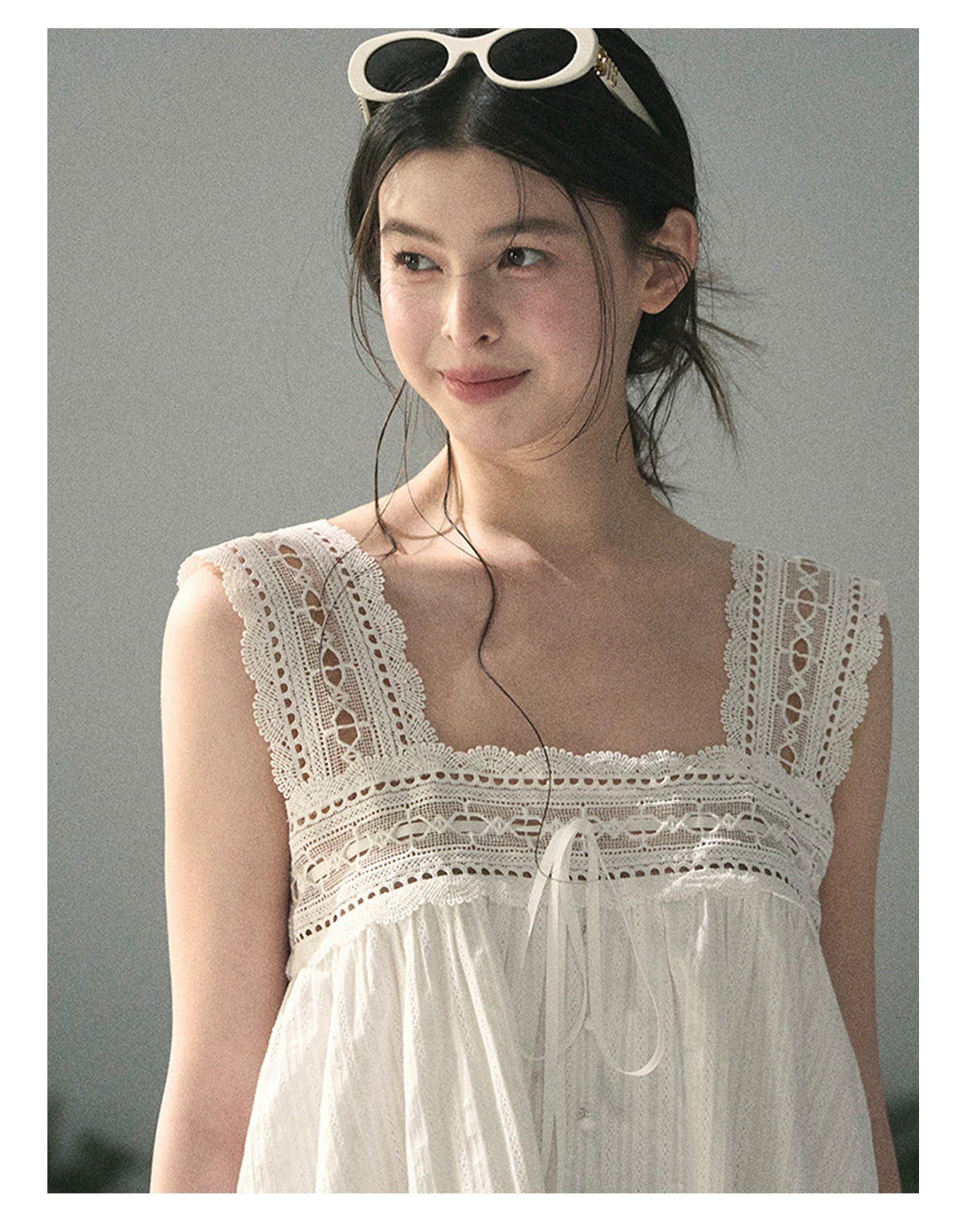 “Summer Light Through Veil” Ivory Lace Babydoll Blouse