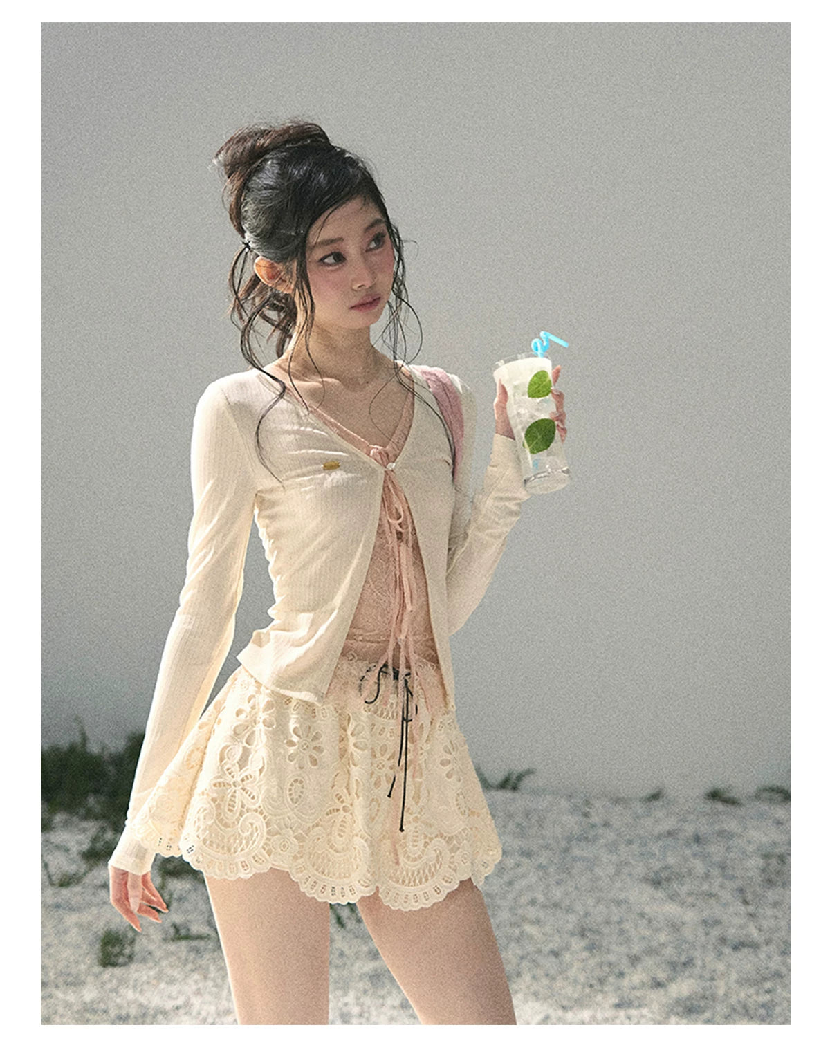 “Dreams Between Seams” Cream Ivory Layered Lace Top