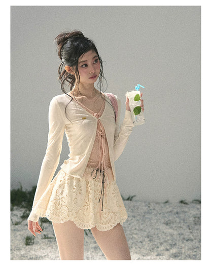 “Dreams Between Seams” Cream Ivory Layered Lace Top