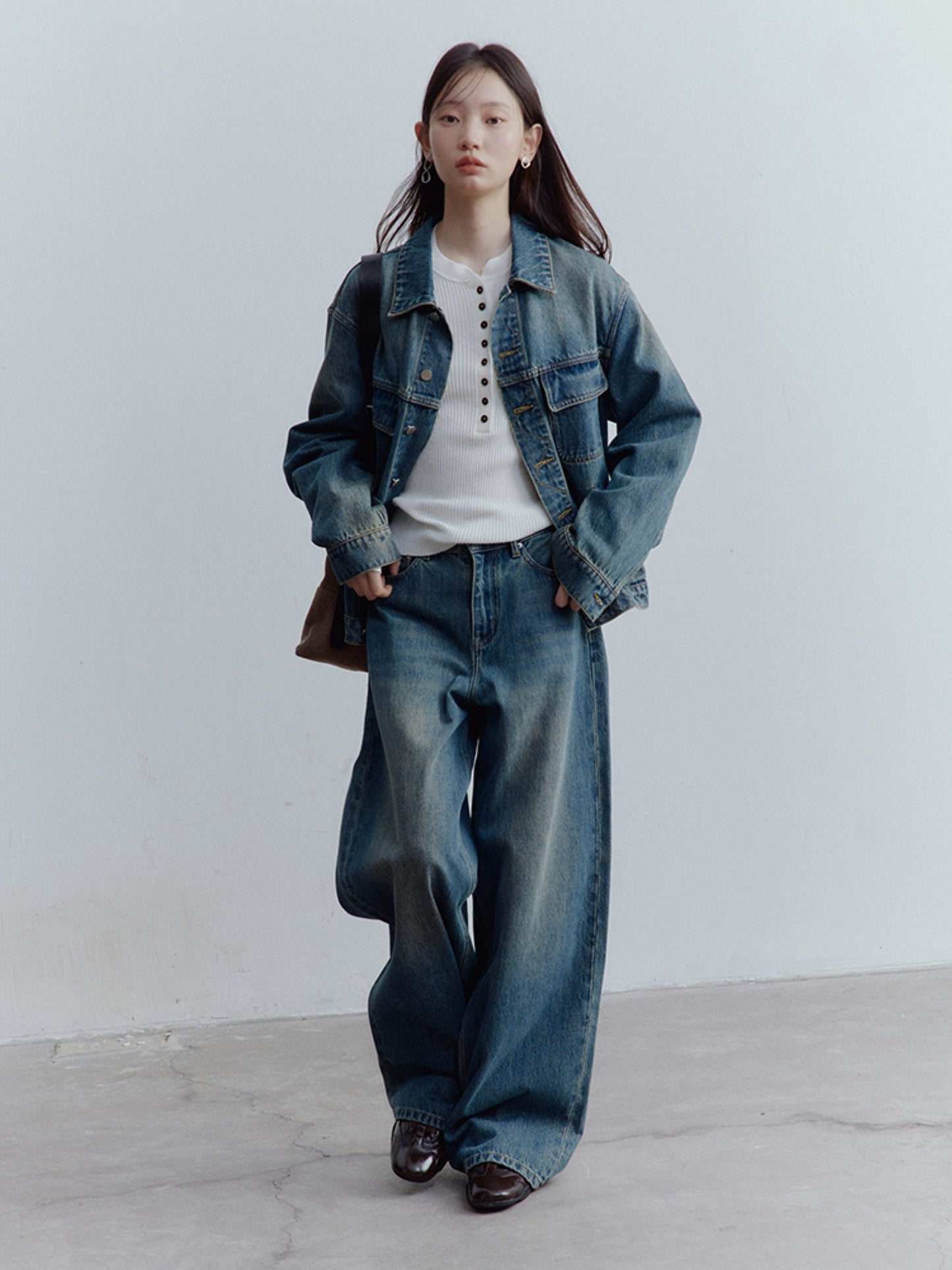 FUSSED Vintage Blue Oversized Washed Denim Jacket FOF-25SS165
