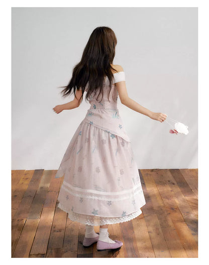 “Pink Mist Island” Dusty Rose Off-Shoulder Skirt Set