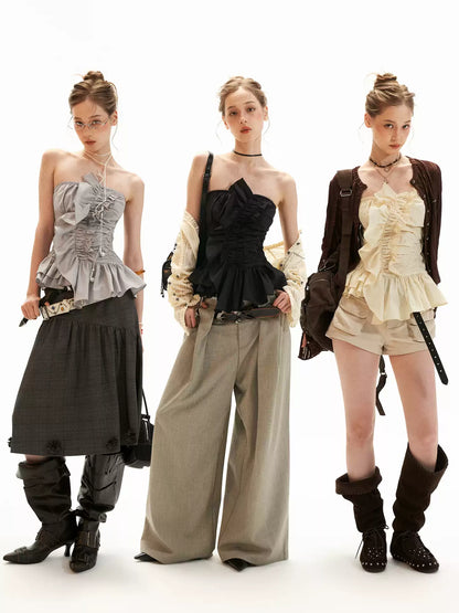 MAMC - Asymmetrical Peplum Tube Cami Top (Black/ Grey/ Beige)