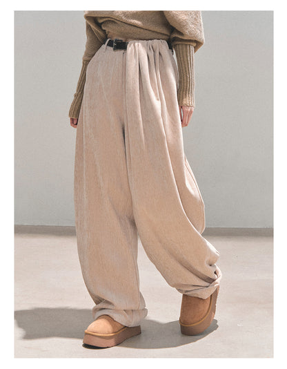 少也眼 “Sunset & Glance” Relaxed Vintage Wide-Leg Trousers with Belt - Light Coffee 1118-2
