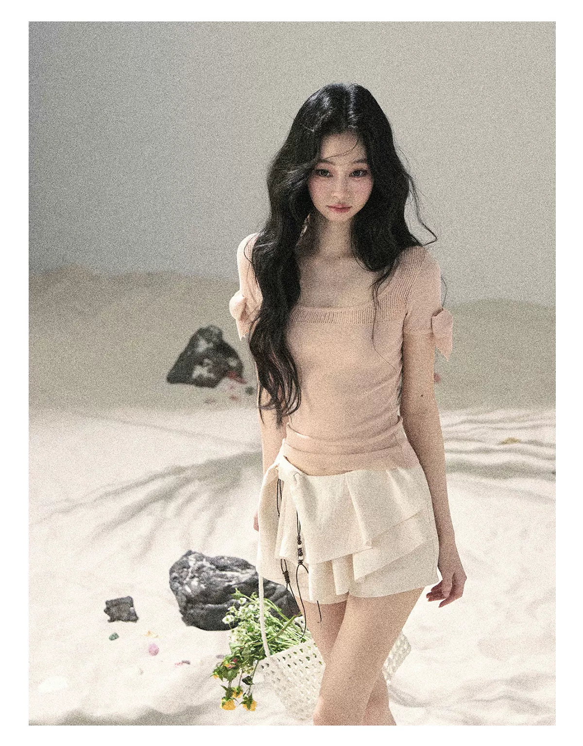 "Gentle Ocean Tide" Baby Pink Cutout Knit Crop Top 75511