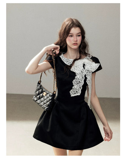 "A River Woven by Moonlight" Rich Black Lace Cocktail Mini Dress
