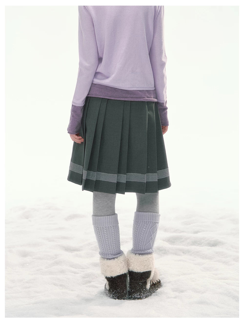 CANSTORE - "Ink Floral Reverie" Dark Gray Pleated Mini Skirt with Lace Trim