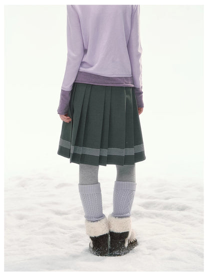 CANSTORE - "Ink Floral Reverie" Dark Gray Pleated Mini Skirt with Lace Trim