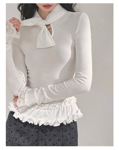 少也眼 “She Breaks the Moonlight” Ruffled Lace Knit Tee 11.18-3