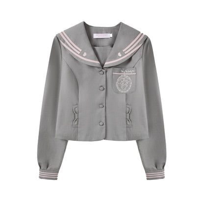 “Melody Blush” Pink-Gray Sailor School Uniform Set