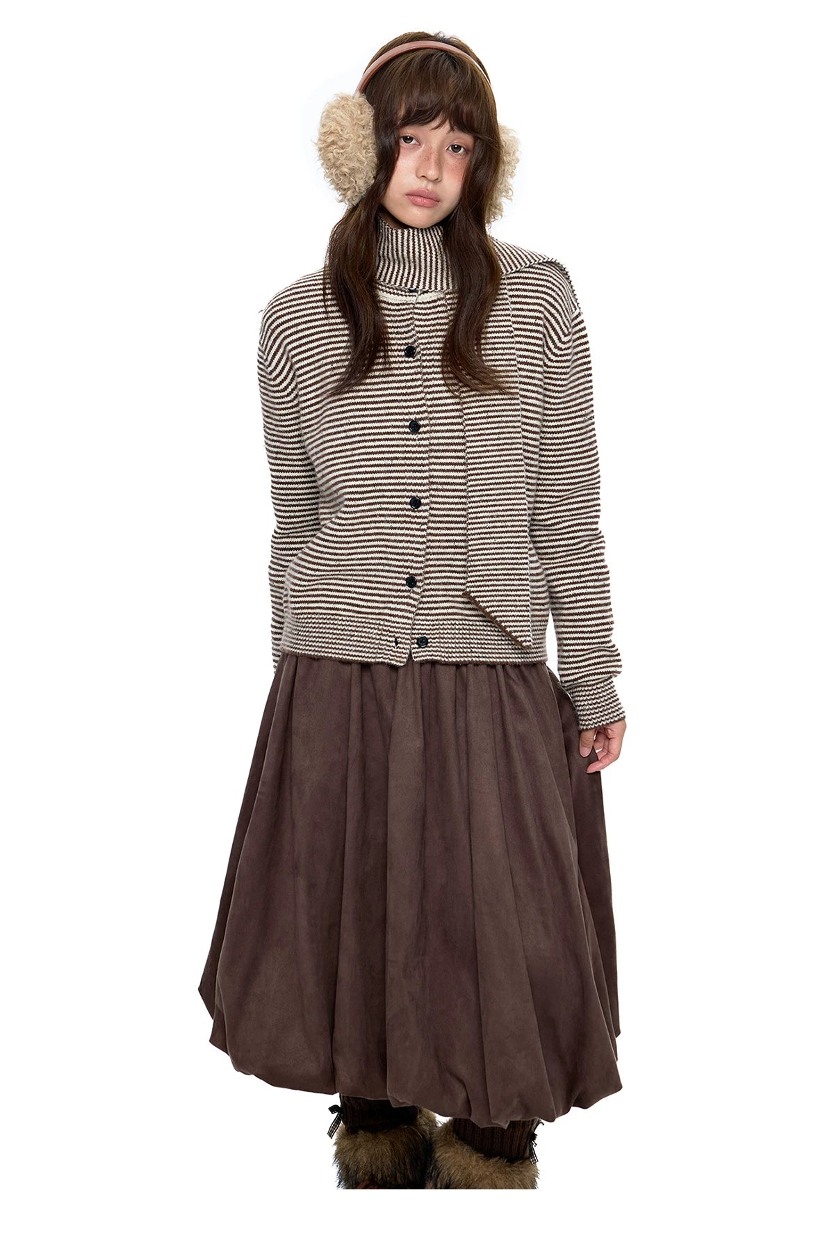 EZEK | Speckled Crew Neck Cardigan Sweater (Gray / Caramel)