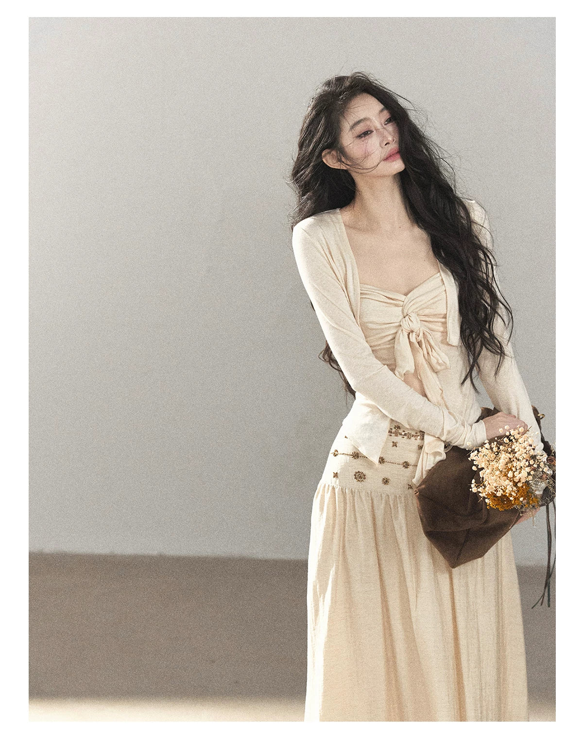 AOMALM - Cream Linen-Blend 3-Piece Set with Beaded Details
