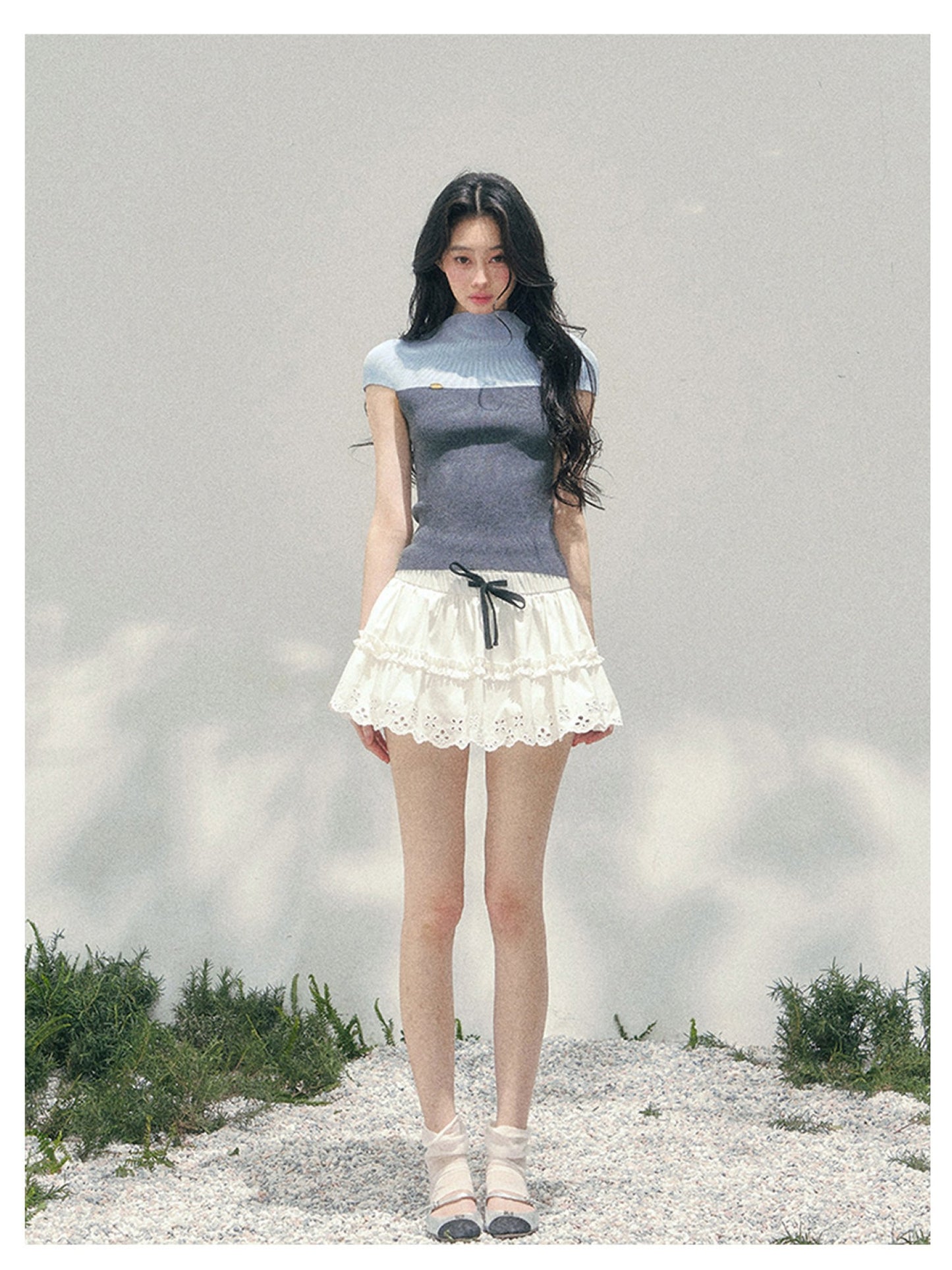 少也眼 “Embers of the Mind” Deep Rock Gray Faux Two-Piece Knit Top 137