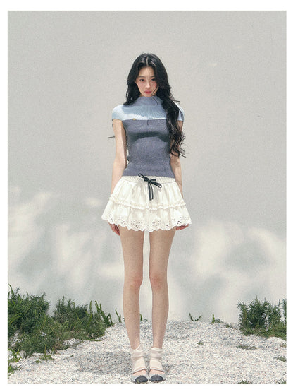 少也眼 “Embers of the Mind” Deep Rock Gray Faux Two-Piece Knit Top 137
