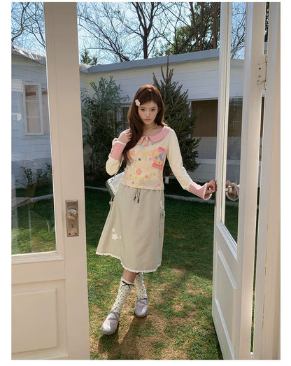 “Spring Palette Reverie” Apricot Cropped Knit Top