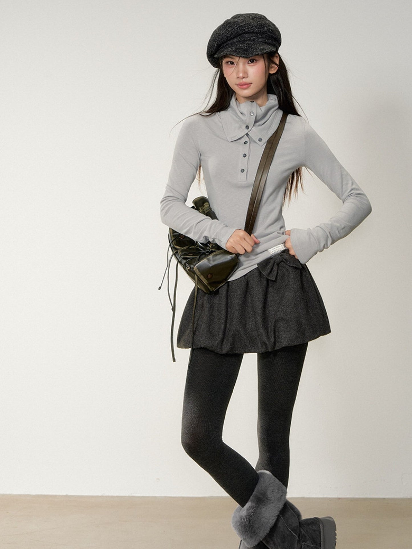 Soote Season - Korean Retro Slim-Fit Mock Neck Knit Base Top