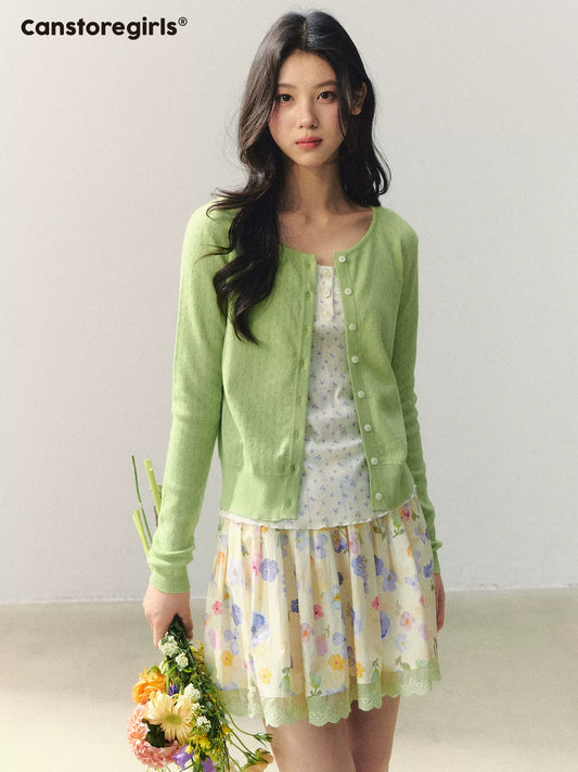 "Summer Meadow Sky" Knit Cardigan & Floral Pleated Skirt Set LL2026010