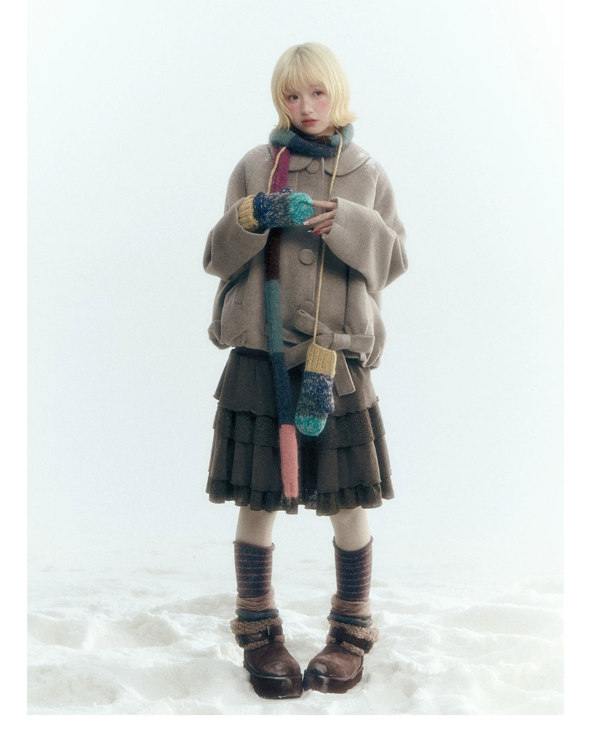 Short Cocoon Wool-Blend Coat (Taro Purple / Oatmeal Gray)