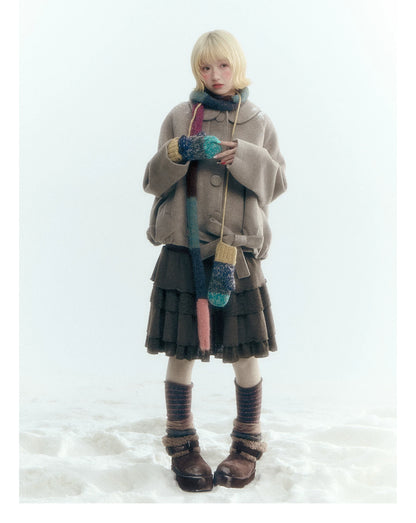 Short Cocoon Wool-Blend Coat (Taro Purple / Oatmeal Gray)