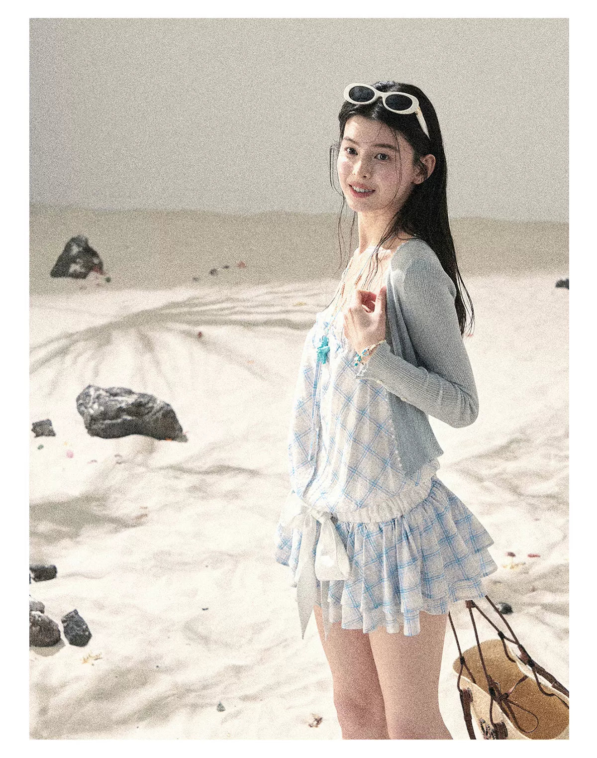 "Breeze Upon the Waves" Ice Crystal Blue Off-Shoulder Diamond Quilted Mini Dress