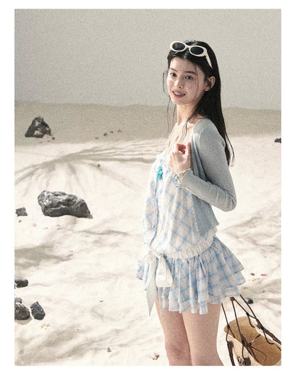 "Breeze Upon the Waves" Ice Crystal Blue Off-Shoulder Diamond Quilted Mini Dress