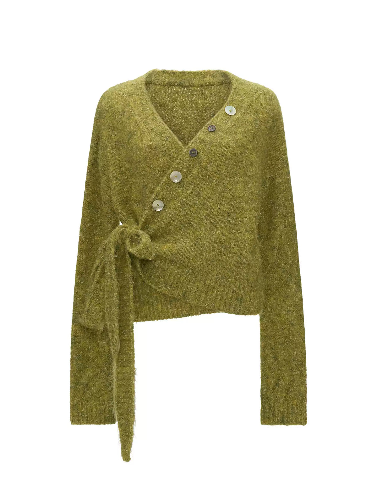 MAMC - Green Textured Wrap Cardigan with Shell Buttons