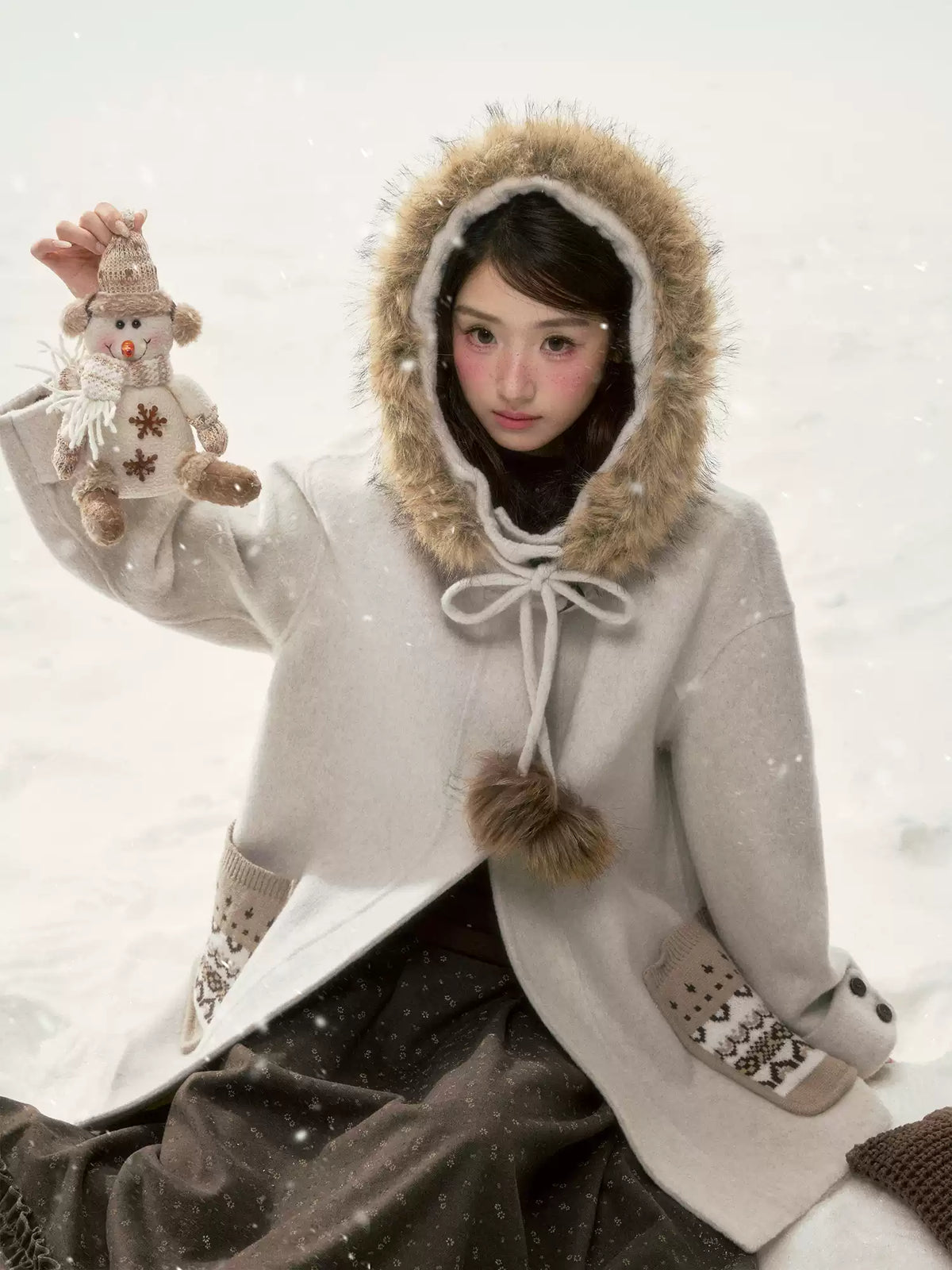 BIBIBENCY - Ivory 70% Wool Fair Isle Coat